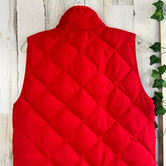 J Crew Quilted Puffer Vest Sz M Hot Red Zip Up Down Sleeveless Jacket - Picture 5 of 8